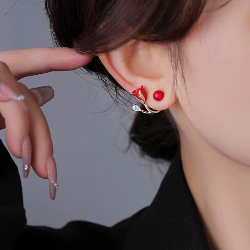 Tulip Red Flower Earrings