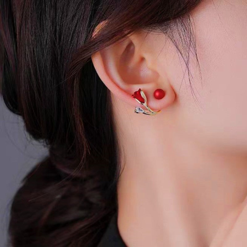 Tulip Red Flower Earrings