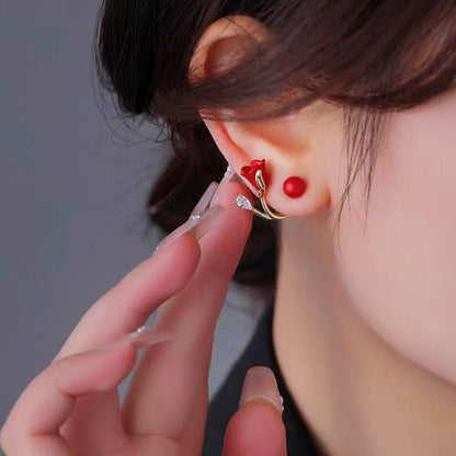 Tulip Red Flower Earrings